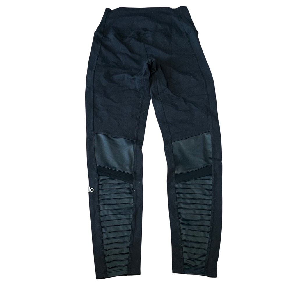 Alo Yoga High Waist Moto Leggings Black Quilted Mesh Panel XS W5494R